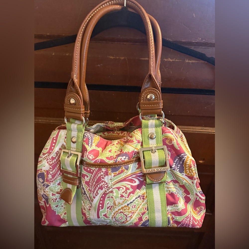 SOLD-Tyler Rodan Pink & Green Paisley Handbag - Picture 5 of 10